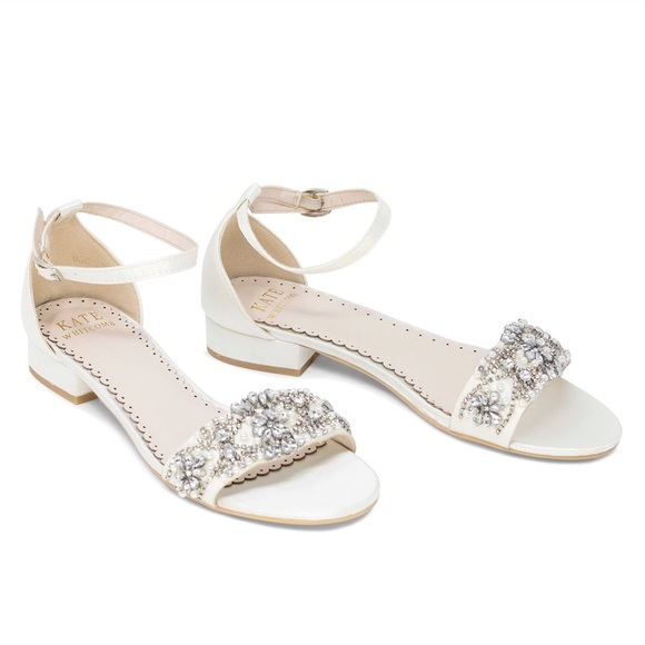 KATE WHITECOMB Embellished Pearl Rhinestone Wedding Flats Aerin Ivory - Picture 3 of 7